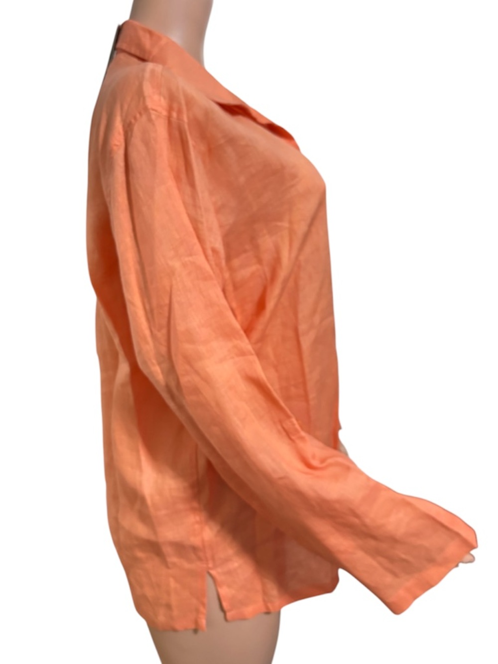 ISLAND IMPORTER Women's Orange Collared V-Neck Blouse 100% linen - Picture 3 of 13